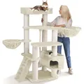 HAPPYPET Kratzbaum große Katzen XXL JACOB - Katzenbaum Deckenhoch, Stabil und Massiv mit Sisalsäulen und Dicker Bodenplatte, Ideal für Schwere R... - Creme