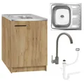 Stamar | Küchenschrank, mit Spüle, 60 cm, Eiche Gold, mit Armatur und Siphon