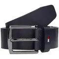 Tommy Hilfiger Ledergürtel DENTON 3.5 cm breit EXT Einfachdornschließe, Metalllogo blau 100