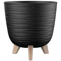 Engelland Blumentopf Pflanztopf mit Füßen (Vorteils-Set, 1 St., robuster PP-Kunststoff), Wellenoptik, rund, UV-resistent, Drainagesystem, direkte Bepflanzung schwarz Ø 24 cm x 24 cm x 24 cm