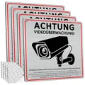 4 Stück Achtung Videoüberwachung Schild Privatgrundstück mit DSGVO Hinweis, 15x15cm, Gebürstetes Aluminium, Selbstklebend und 4 Bohrlöcher, Kamera Überwachung Schild, Hinweisschild Videoüberwachung