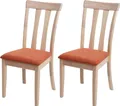 2er-Set Esszimmerstuhl HWC-G46, Küchenstuhl Stuhl, Stoff/Textil Massiv-Holz  naturfarbenes Gestell, orange
