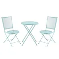 Outsunny 3-teiliges Bistro-Set Garten Sitzgruppe Gartengarnitur 1 Tisch+2 Faltbare Stühle für Terrasse Balkon Blau Metall