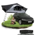 Juskys Autodachzelt Lago 140 x 240 cm - UV-Schutz & Wasserdicht - Matratze & LED-Beleuchtung - Camping & Outdoor - Teleskopleiter - Schwarz/Grau