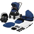 Lionelo Mika 3in1 Set Kinderwagen, Babywanne, Babyschale. Im Set Moskitonetz, Fußabdeckung, Regenschutz. Wartungsfreie Gummiräder. Leichte Konstr... - Blau