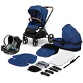 LIONELO Mika 3in1 Set Kinderwagen, Babywanne, Babyschale. Im Set Moskitonetz, Fußabdeckung, Regenschutz. Wartungsfreie Gummiräder. Leichte Konstruktion (BLUE NAVY)