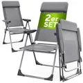 CASARIA® Gartenstühle 2er Set Klappbar 6-fach Verstellbar Alu mit hoher Rückenlehne Liegefunktion Faltbar Balkon Campingstuhl Klappstuhl Hochlehner - Grau