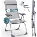 Gartenstuhl 2er Set Hochlehner 7-fach Verstellbar Alu Klappbar Mit Hoher Armlehne Kopflehne Liegefunktion Faltbar Camping Campingstuhl Klappstuhl Grau - Casaria