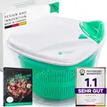freegreen® Germany Salatschleuder [5L] mit patentierten Zugmechanismus, Siebeinsatz & Deckel mit integriertem Wasser-Ausgießer I [inkl. Salat-Rezepte] I Salatschüssel zum stilvollen Servieren