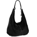 Caspar Große Damen Vintage Veloursleder Tasche Samtweiche Schultertasche aus Leder - CLASSIC LINE - Modell No.617 - Made in Italy, Farbe:schwarz