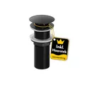 Bürstenking Ablaufgarnitur Waschbecken – Ablaufventil mit Haarsieb – für Waschbecken & Waschtisch – 1 1/4" Anschlussgewinde – Push-Open Funktion – ohne Überlauf – 12 cm – ø 66 mm – matt Schwarz