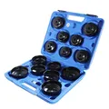 CCLIFE 15-tlg Universal Ölfilter Schlüssel Set aus Stahlblech14 Ölfilterkappen 65-100mm 3/8 & 1/2 Adapter für alle Ölfiltertypen Profi Ölwechsel-Werkzeug