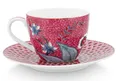 PiP Studio Espressotasse Flower Festival Espressot. m. Unt. dark pink 120ml, Porzellan, Espresso Cup & Saucer Flower Festival Dark Pink 120ml
