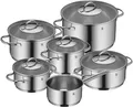 WMF Aparto Vorteils Topfset Induktion 6-teilig, Kochtopf Set mit Glasdeckel, Cromargan Edelstahl poliert, Induktions Töpfe Set unbeschichtet, spülmaschinengeeignet (Topf-Set, 6-teilig)