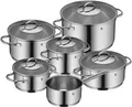 WMF Topf-Set Aparto Topf-Set, 6-teilig, Cromargan Edelstahl 18/10 (poliert, 6-tlg., unbeschichtet - rostfrei), spülmaschinengeeignet, hitzebeständig und backofengeeignet bis 250°C
