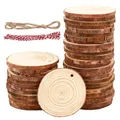 40 Stück Holzscheiben 7-8 cm,Rund Holzscheiben zum Basteln mit zwei Baumwollschnüren,Holzscheibe aus Holz mit Löchern,Baumscheiben Unvollendete,für Heimwerken,Basteln,Hochzeiten,Feiertagsdekorationen