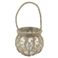 Floristik24 Makramee Glas Deko Hängedeko Glastopf Ø16cm H29cm Blumenampel LED-Windlicht