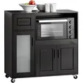 SoBuy Mikrowellenschrank, Schwarz, Holzwerkstoff, 89x89x40 cm, Esszimmer, Servierwagen