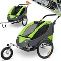 KESSER® Kinderanhänger Fahrradanhänger 360° Drehbar mit Federung 2in1 Joggerfunktion Kinderfahrradanhänger + 5-Punkt Gurt Jogger Fahrrad Anhä... - Grün