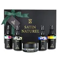 Satin Naturel Luxuriöse Geschenkset – 5x30ml set mit Bio Arganöl, Rizinusöl, Mandelöl, Jojobaöl & Body Scrub aus Totes Meer Salz – Luxus-Geschenkbox Naturkosmetik – Premium Geschenk für Frauen