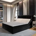 Masseno Boxspringbett BARINO 140x200 cm Komplett-Set mit Bonell Matratze und Topper, Polsterbett mit Bettkästen -Schwarz, KRONOS 07 - Schwarz