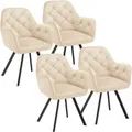 Tectake Drehbarer Samt Armlehnstuhl Lucia Gepolstert  Mit Steppmuster Mit Durchgehender Lehne 4Er Set 58 x 58 x 87 cm Creme