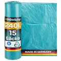 Hinrichs Müllsäcke 240L extra Stark - 15er Rolle - 100x125 cm - Extrem reißfeste Müllbeutel - Mülltüten aus Recycling LDPE - Blaue Säcke - Abfallsäcke für Garten, Haushalt & Baustelle