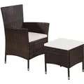vidaXL Gartenstuhl und Hocker mit Polstern Poly Rattan Braun