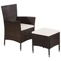 vidaXL Gartenstuhl mit Hocker Poly Rattan Braun Balkonstuhl Gartensessel Stuhl