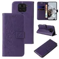 LBH Handy Hülle für Xiaomi Redmi Note 9 Case Handytasche Schmetterling Blumen Flower Standfunktion Schutzhülle Magnet Rundum Schutz 360 Grad Flipcase Cover Violett