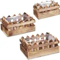 Relaxdays Blumenkasten 3er Set Holz Natur Zaunoptik 12 cm x 25,5 cm x 18,5 cm 1,0 kg