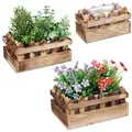 Relaxdays Holz Blumenkasten Zaunoptik 3er Set Braun,Transparent