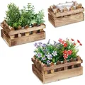 Relaxdays Blumenkasten 3er Set, Holz, Zaunoptik, Balkon & Fensterbank, Pflanzkästen In Vers. Größen, Balkonkasten, Natur