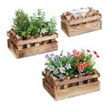 Relaxdays Blumenkasten 3er Set, Holz, Zaunoptik, Balkon & Fensterbank, Pflanzkästen in vers. Größen, Balkonkasten, Natur