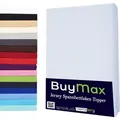 Buymax Topper Spannbettlaken Jersey Spannbetttuch 100% Baumwolle Bettlaken bis 12 cm Matratzenhöhe, 180x200 cm, Weiß - Weiß
