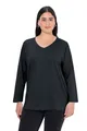 Ulla Popken Damen große Größen Übergrößen Plus Size Shirt, V-Ausschnitt, Relaxed, Langarm schwarz 62+ 725334100-62+