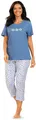 Damen Schlafanzug Pyjama COMTESSA 7/8 Hose 100% Baumwolle Jersey denim Gr.58 NEU