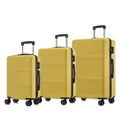 Premium Reisekoffer TSA-Schloss,YKK-Reißverschluss Hartschalen-Koffer Trolley Kabinenkoffer Rollkoffer Suitcase Handgepäck (Gelb, M-L-XL-Set)