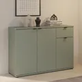 Forte GANYMEDE Sideboard 120, minimalistische Kommode, 3-türig, 1 Schublade, Holzwerkstoff, Wohn-/Schlafzimmer, Salbei, 119,8 cm breit x 82,3 cm hoch x 34,1 cm tief