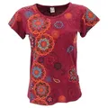 Guru-Shop T-Shirt Boho T-Shirt mit Stickerei und Druck, Baumwoll.. Festival, Ethno Style, alternative Bekleidung rot S