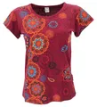 GURU SHOP Boho T-Shirt mit Stickerei, Druck, Baumwoll T-Shirt mit Blüten - Rot, Damen, Size:S