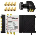 PremiumX Multischalter Set 5/4 Multiswitch Quattro LNB 8x F-Stecker, Satverteiler 1 SAT für 4 Teilnehmer HDTV FullHD 4K UHD 8K