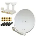 PremiumX DELUXE85 Aluminium 85cm Digital SAT Schüssel Spiegel in Hellgrau + Monoblock Quad PXMB-6QW LNB WE 0,1dB Astra 19,2° Hotbird 13° + 4x Gummi
