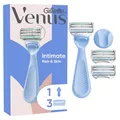 Gillette Venus Intimate Damenrasierer — Nassrasierer für den Intimbereich, Rasierer mit einem Hauch von Aloe Vera, Intimrasierer für Frauen — Inkl. 3 Ersatzklingen, Handstück und Duschhalterung