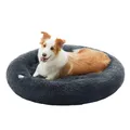 Feandrea Hundebett flauschig, Katzenbett, Donut Kissen, waschbar, Polsterung in der Mitte herausnehmbar, Langer Plüsch, 100 cm Durchmesser, dunkelgrau PGW042G02