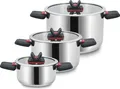 Linnuo 3tlg Topfset Induktion Kochtopf Set Edelstahl Töpfe mit Glasdeckel mit klappbaren Kunststoff-Griffe, Kochgeschirr Induktion, stabiler Boden