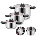Linnuo Sma-Line 3tlg Topfset Induktion Kochtopf Set Edelstahl Töpfe mit Glasdeckel mit klappbaren Kunststoff-Griffe, Kochgeschirr Induktion, stabiler Boden für alle Herde induktionsgeeignet