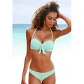 Bügel-Bandeau-Bikini-Top LASCANA "Cana", Damen, Gr. 34, Cup E, blau (hellblau), Recycling-Polyamid, unifarben, strukturiert, Bikini-Oberteile, mit Schleife vorne