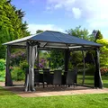 BRAST® Alu Pavillon Summerdream | viele Modelle & Farben | Größen 3x3m 3x4m | Moskitonetz | TÜV geprüft | wasserdicht | UV-Schutz | festes Dach | 3x4m Grau