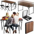 Outtec® Campingtisch mit 4 stühlen - 120 x 60 cm - höhenverstellbar Klein Tisch, Klapptisch, Balkontisch, Table - für Camping, Balkon, Garten, ... - Braun/Schwarz